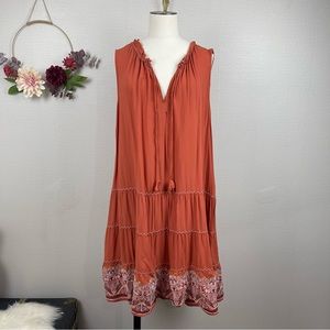 Max Studio Burnt Orange Sleeveless Embroidered Dress With Tassel